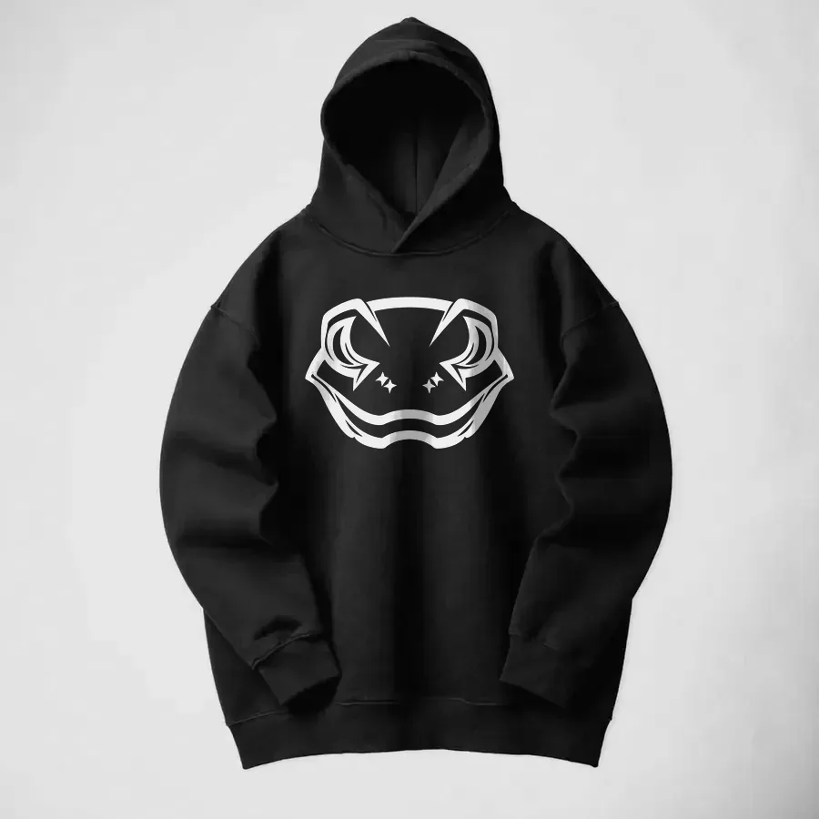 A heavyweight black hoodie photographed flat